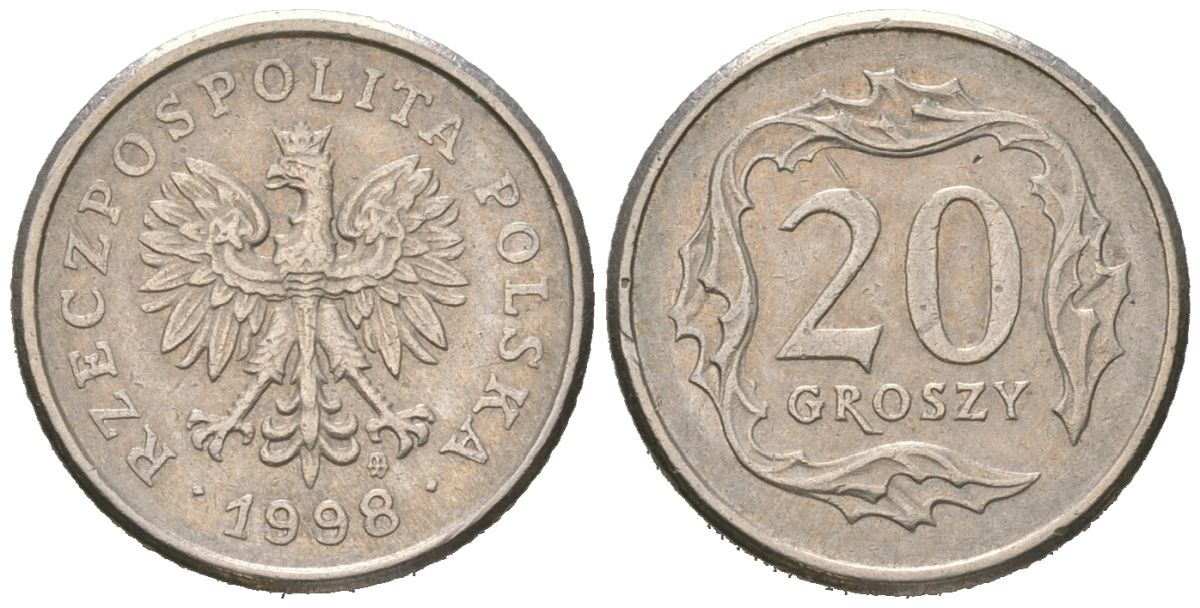 Польша 20 грошей 1998 MW KM 280, Parchimowicz 705f медно-никель 4516-354