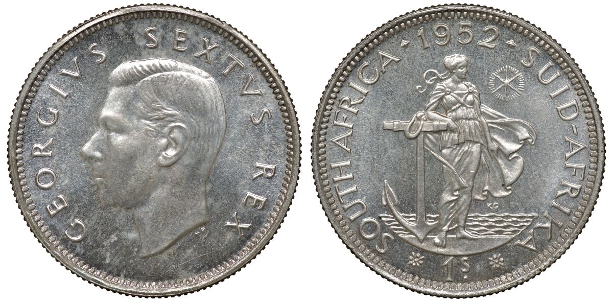 Южная Африка 1 шиллинг 1952 Георг VI KM 37.2 серебро PROOF 1528-712