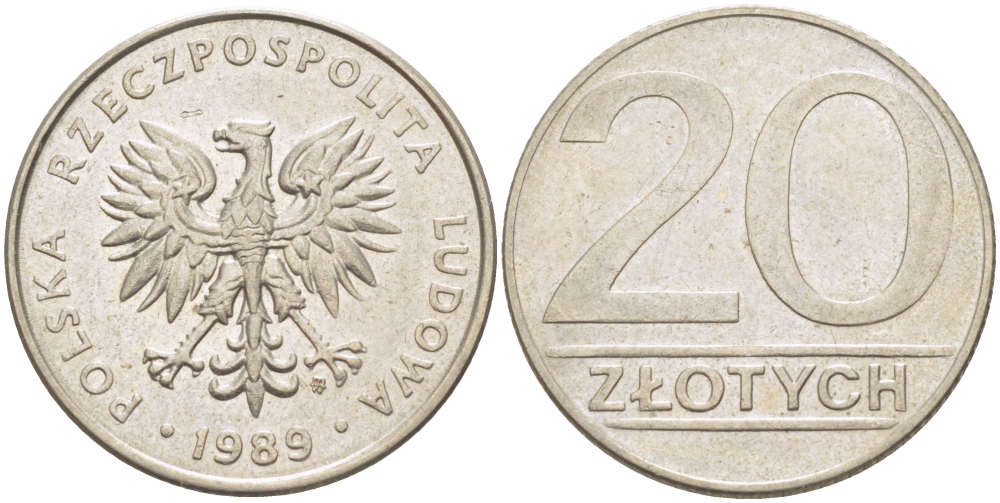 ПОЛЬША 20 ЗЛОТЫХ 1989 MW KM 153.2 медно-никель 213-851