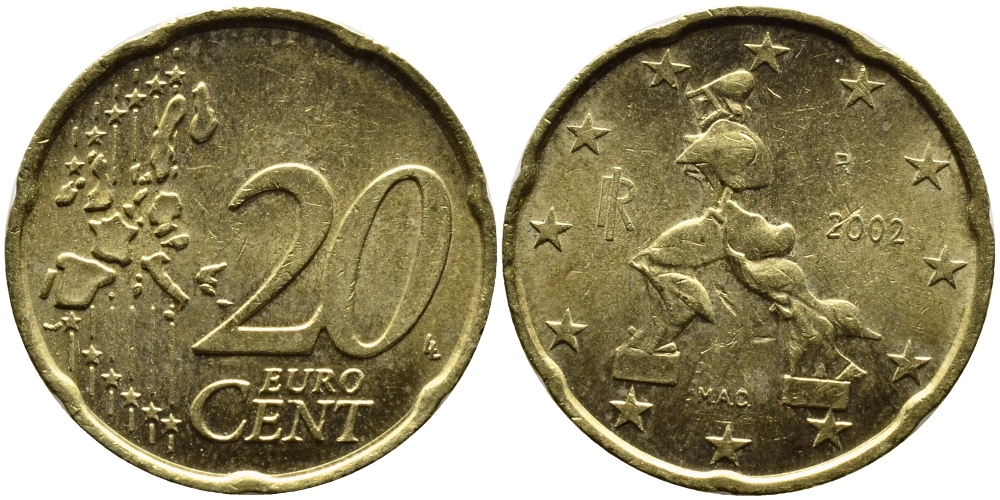 Италия 20 евроцентов 2002 KM 214 нордик 4391-126