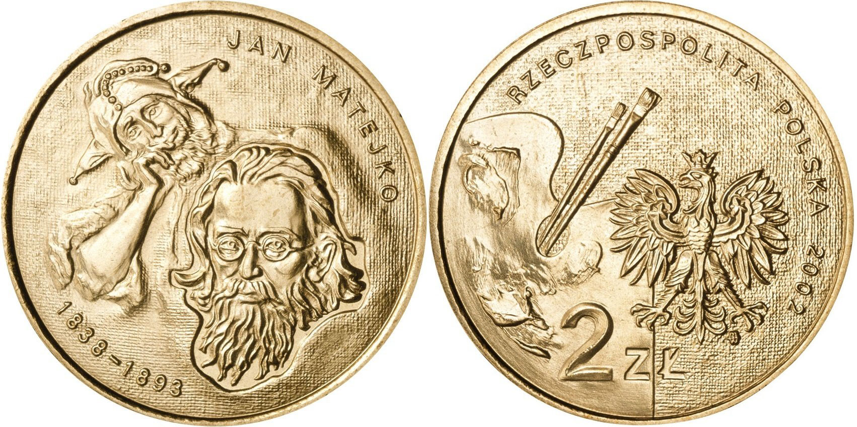Польша 2 злотых 2002 MW, Ян Матейко (1838-1893), художник KM 444 нордик UNC 4531-323