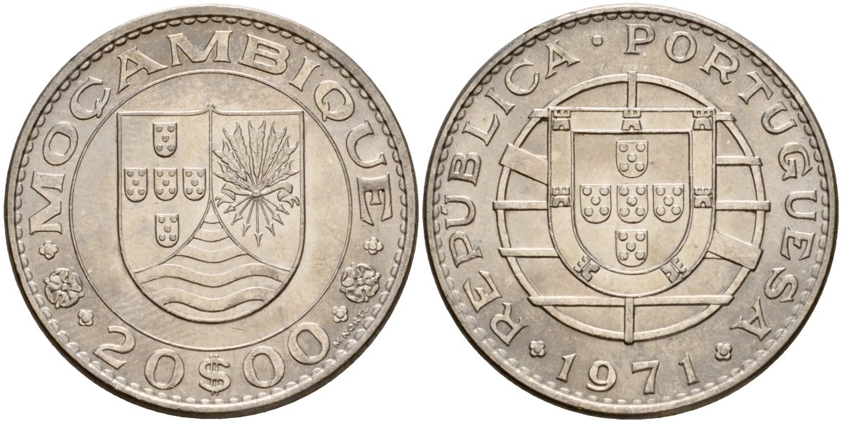 Португальский Мозамбик 20 эскудо 1971 KM 87 никель UNC 3897-1124