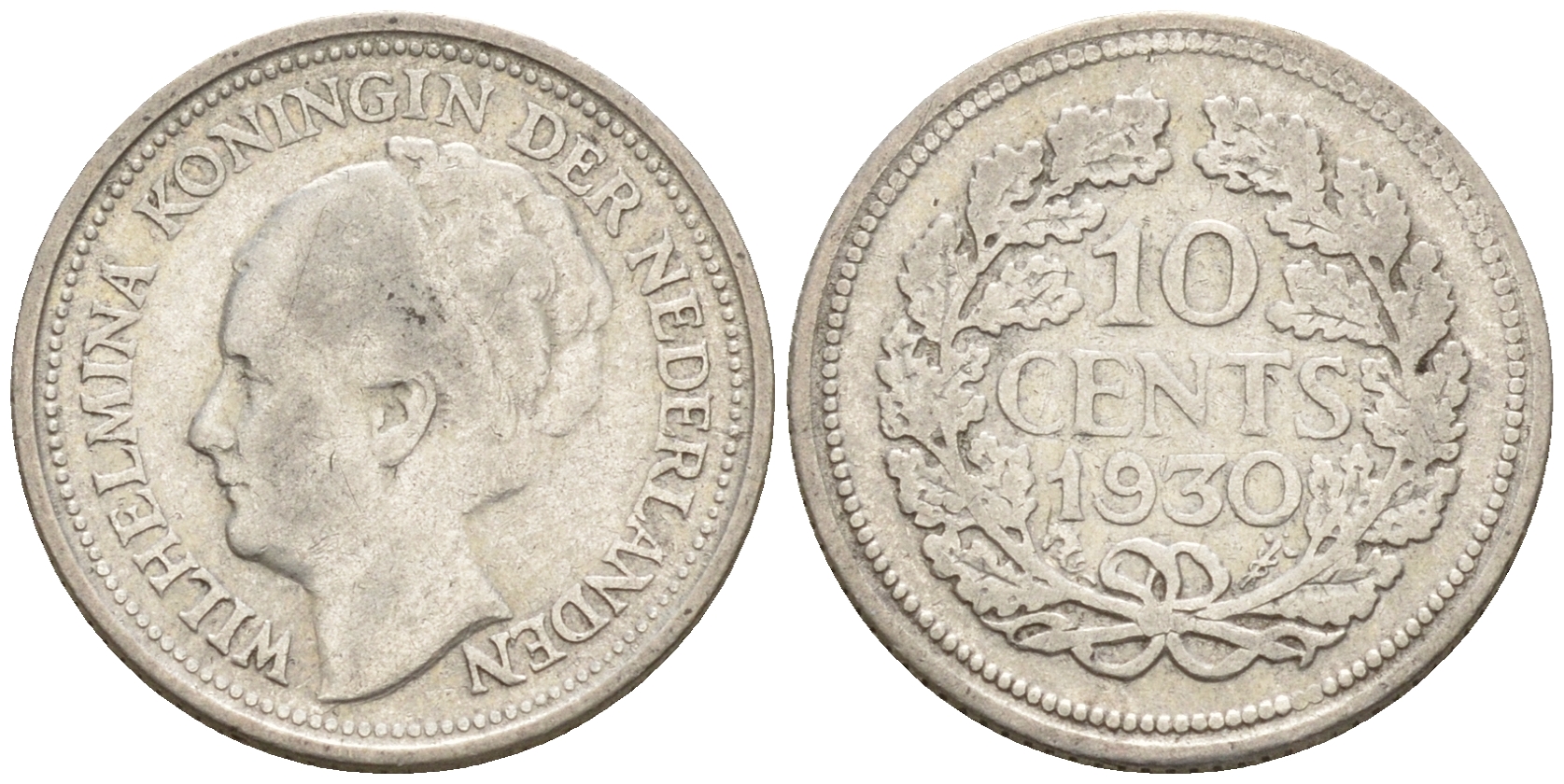 Нидерланды 10 центов 1930 Вильгельмина I (1890-1948) КМ 163 серебро    4160-1233