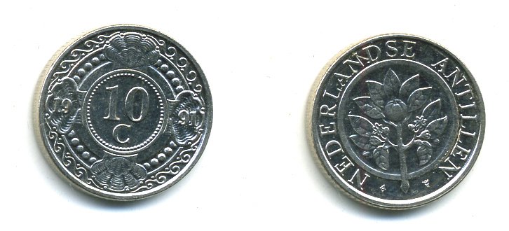 Нидерландские Антилы 10 центов 1991 Беатрикс (1980-2013) KM 34 никелированная сталь 46-1157