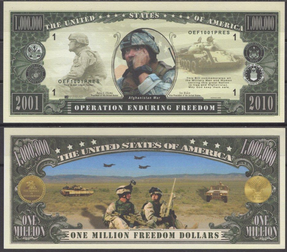 США 1000000 долларов 2010 Операция «Несокрушимая свобода» - 2001 бумага UNC (пресс) 7197-16-1