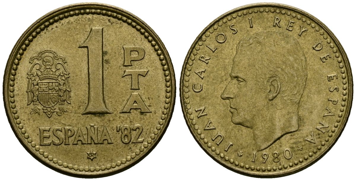 Испания 1 песета 1980 (82) Чемпионат мира по футболу в Испании 1982, Хуан Карлос I (1975-2014) KM 816 алюминиевая бронза 4138-1036