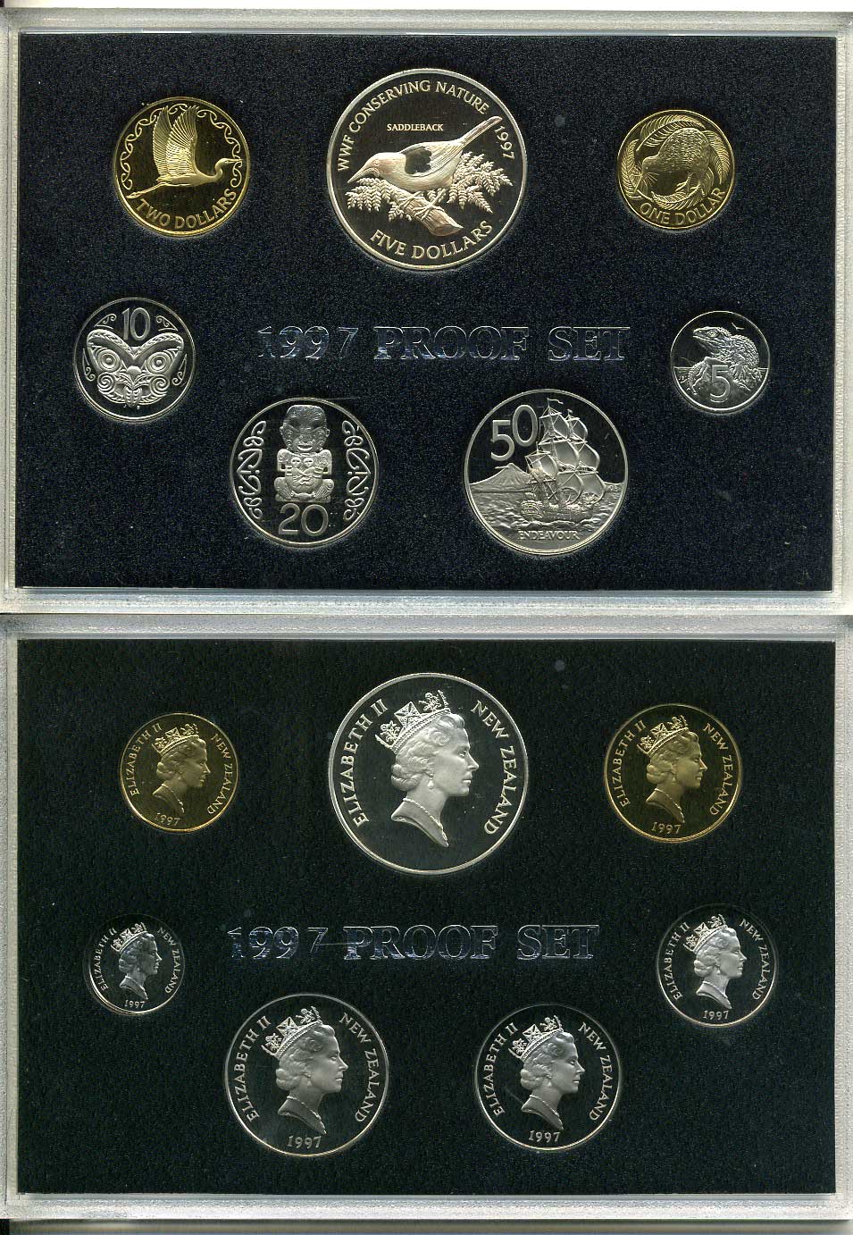 Новая Зеландия официальный набор из 7 монет 1997 тико (скворец, Saddleback) KM PS 40 серебро, медно-никель PROOF 5-4-1-42