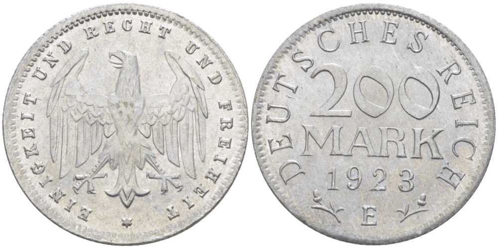 ГЕРМАНИЯ 200 МАРОК 1923 E KM 35, J. 304, Weege 22 алюминий 210-441