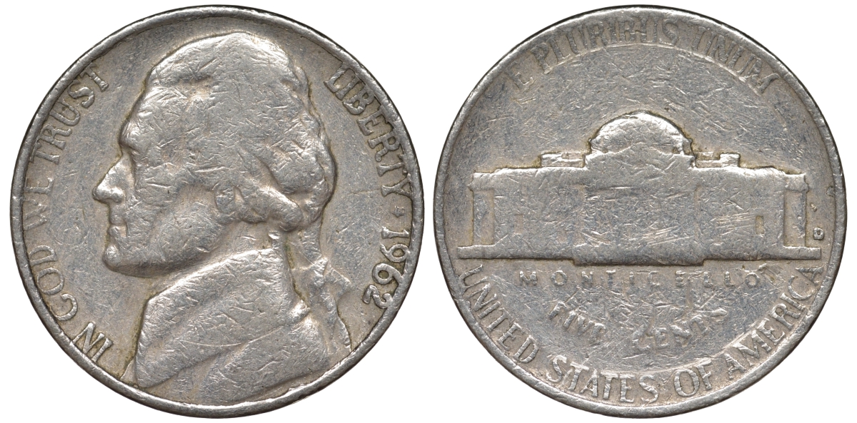 США 5 центов 1962 D, Джефферсон KM A192 медно-никель 4561-512