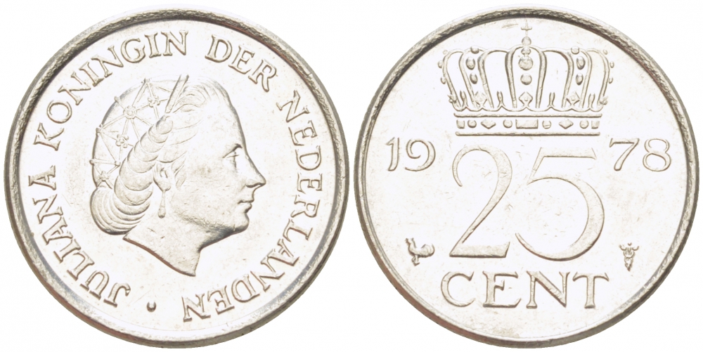 Нидерланды 25 центов 1998 Беатрикс (1980-2013) KM 204 никель 3457-1138