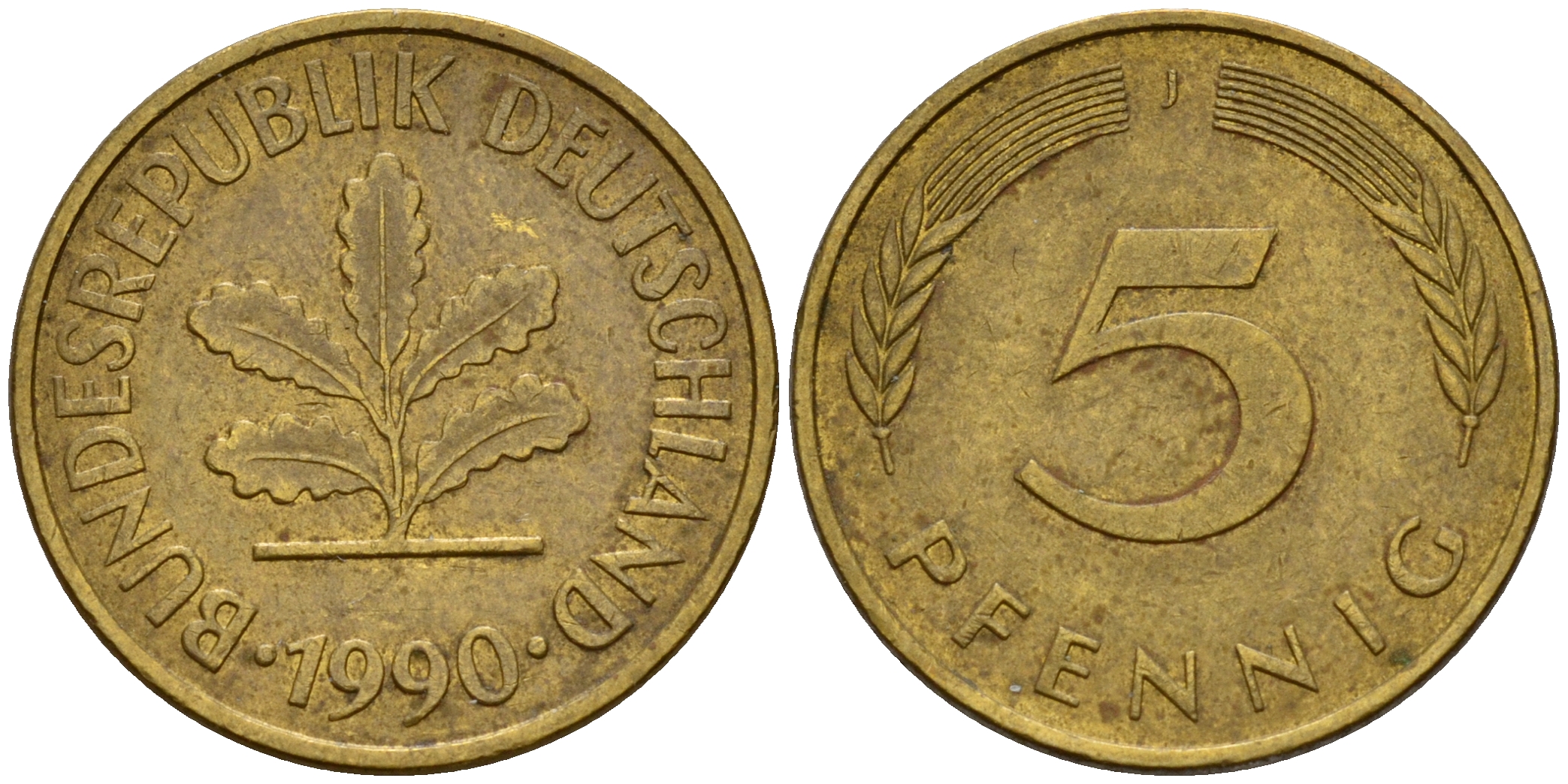 ФРГ 5 пфеннигов 1990 J J.382, KM 107 сталь плакированная латунью    4598-1113