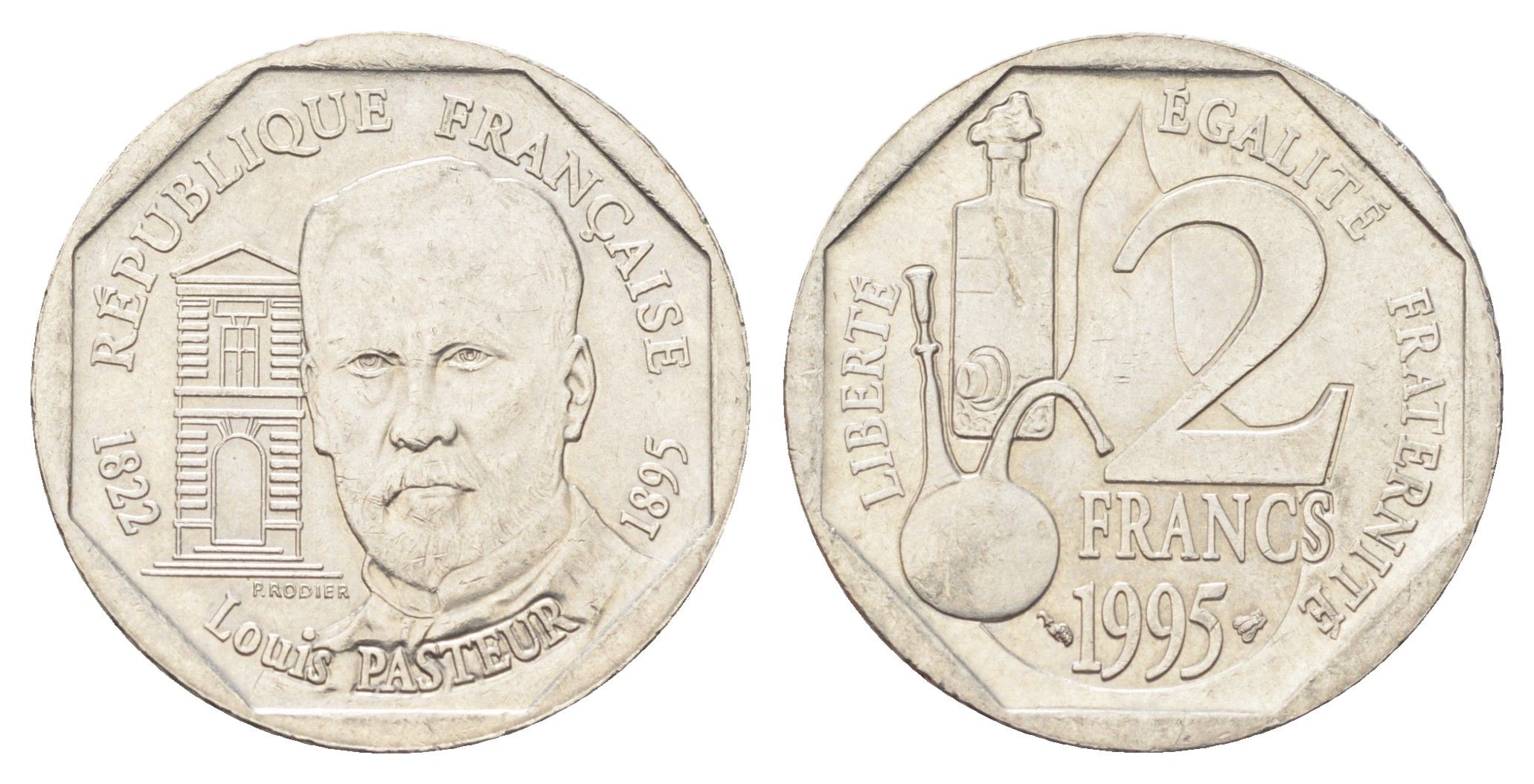 Франция 2 франка 1995 100 лет со дня смерти Луи Пастера KM 1119, Le Franc 274.2 никель 4706-817
