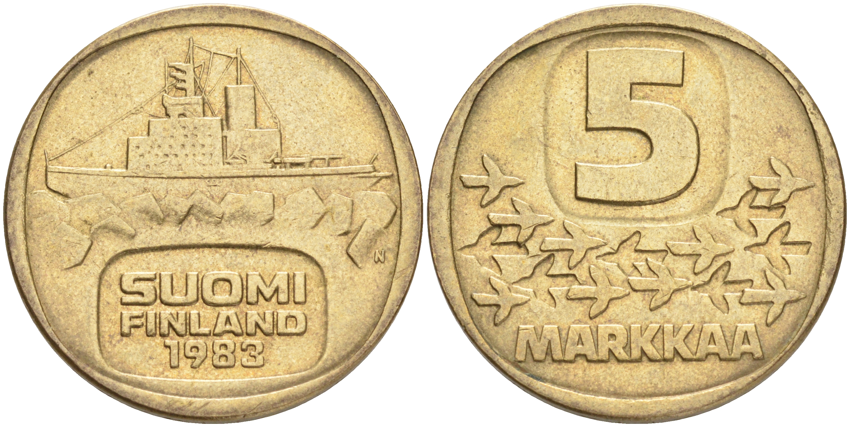 ФИНЛЯНДИЯ 5 МАРОК 1983 N ЛЕДОКОЛ KM 57 алюминиевая бронза 4556-853