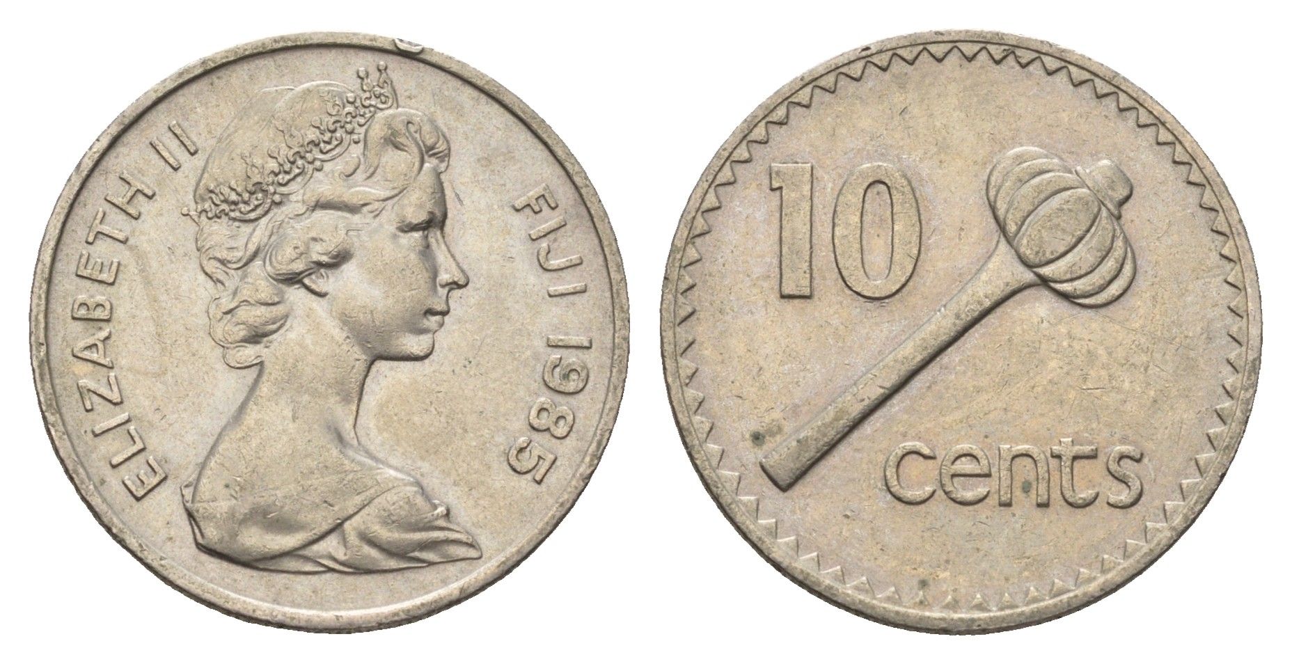Фиджи 10 центов 1985 Елизавета II (1952-2022), булава KM 30 медно-никель 4698-1136