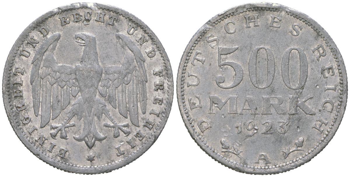 Германия 500 марок 1923 A KM 36a алюминий 4536-122