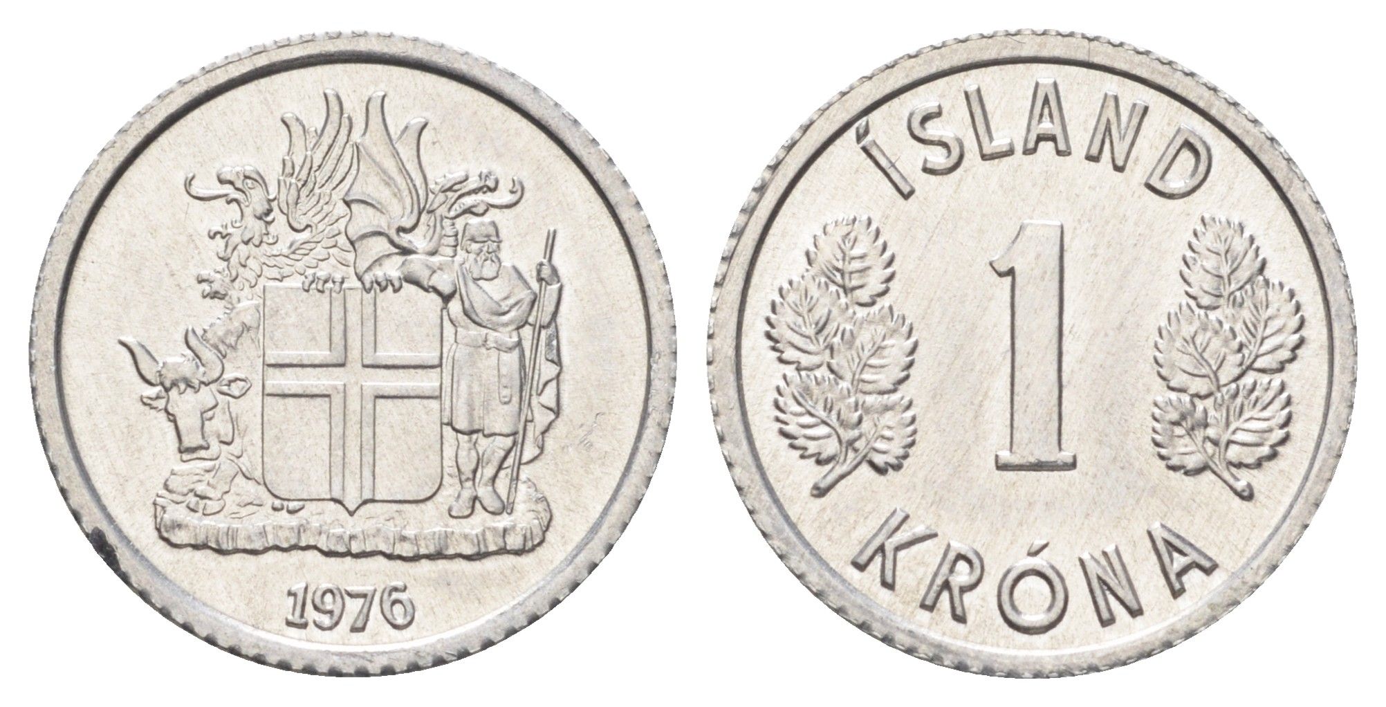 Исландия 1 крона 1976 KM 23 алюминий UNC 4668-932