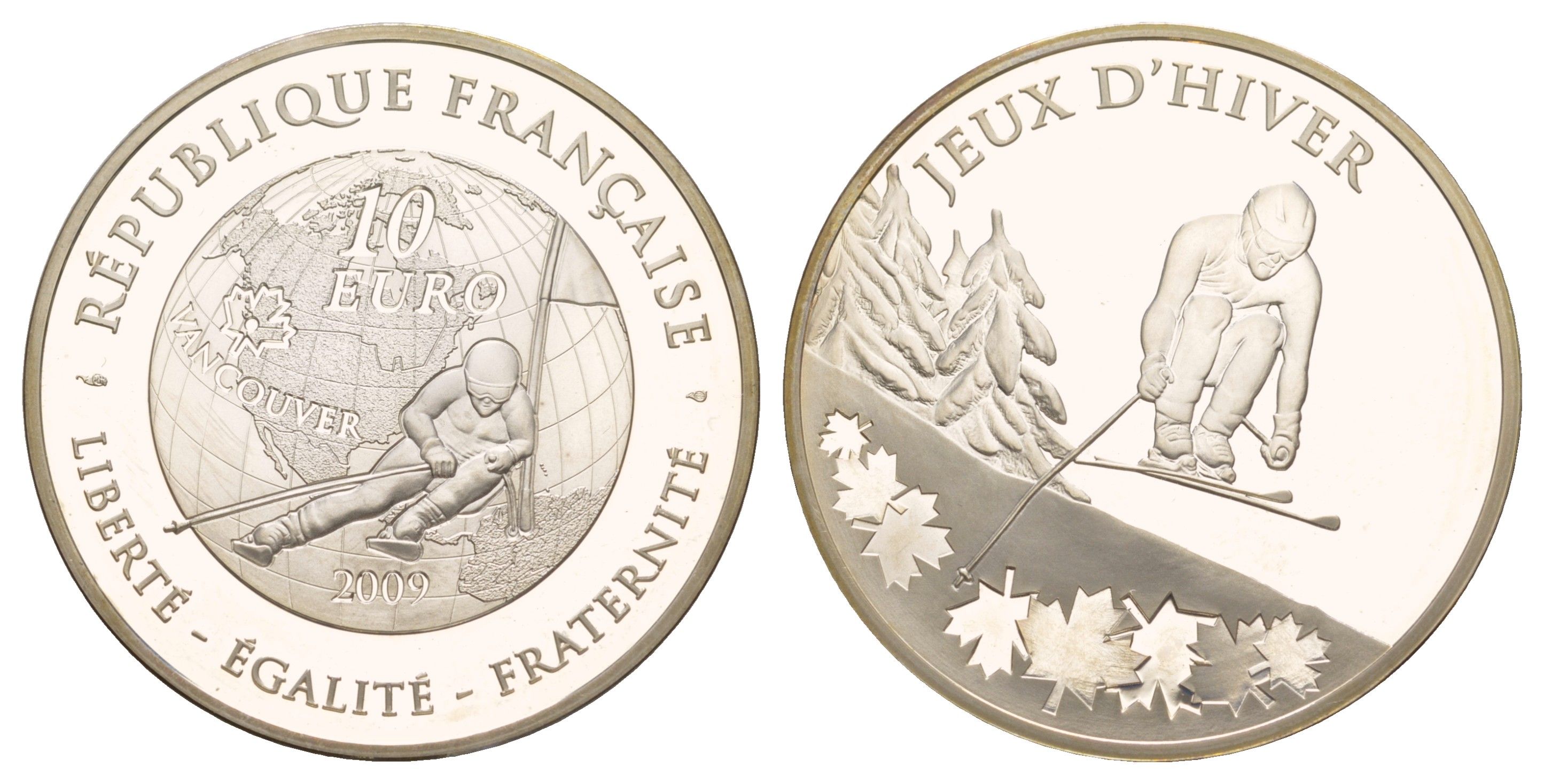 Франция 10 евро 2009 XXI зимние Олимпийские Игры, Ванкувер 2010, в оригинальной коробке KM 1634 серебро PROOF 7-5-2-16