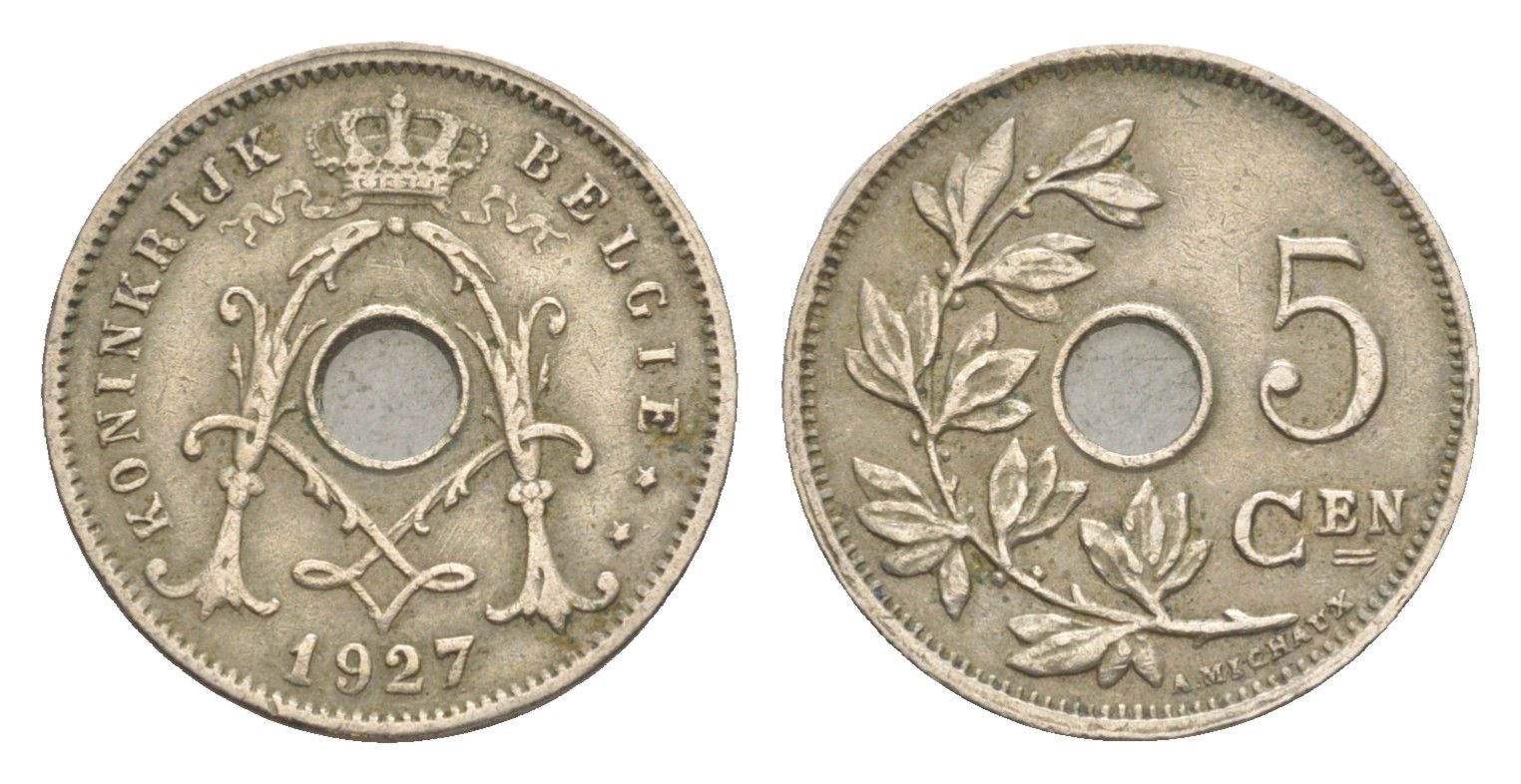Бельгия 5 сантимов 1927 Belgie, Альберт I (1909-1934) KM 67 медно-никель 4169-144