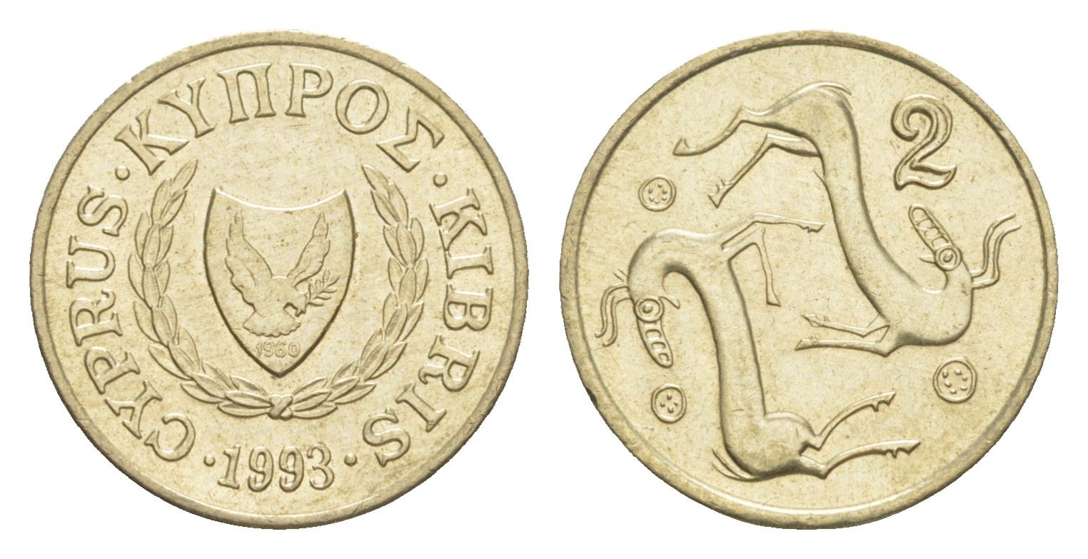 Кипр 2 цента 1993 KM 54.3 никель латунь UNC 4649-1151