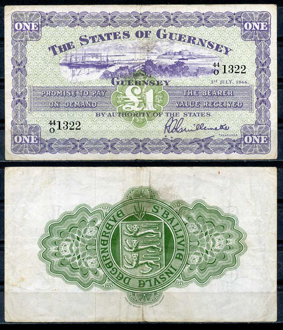 Гернси 1 фунт 1966 порт Св. Петра, замок Корнет, 1 июля 1966 Pick 43 c  бумага  00-00