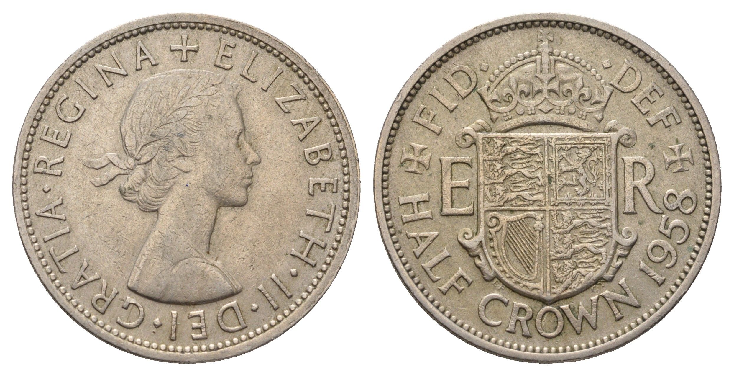 Великобритания 1/2 кроны 1958 Елизавета II (1952-2022) KM 907, Spink 4145 медно-никель 4692-441