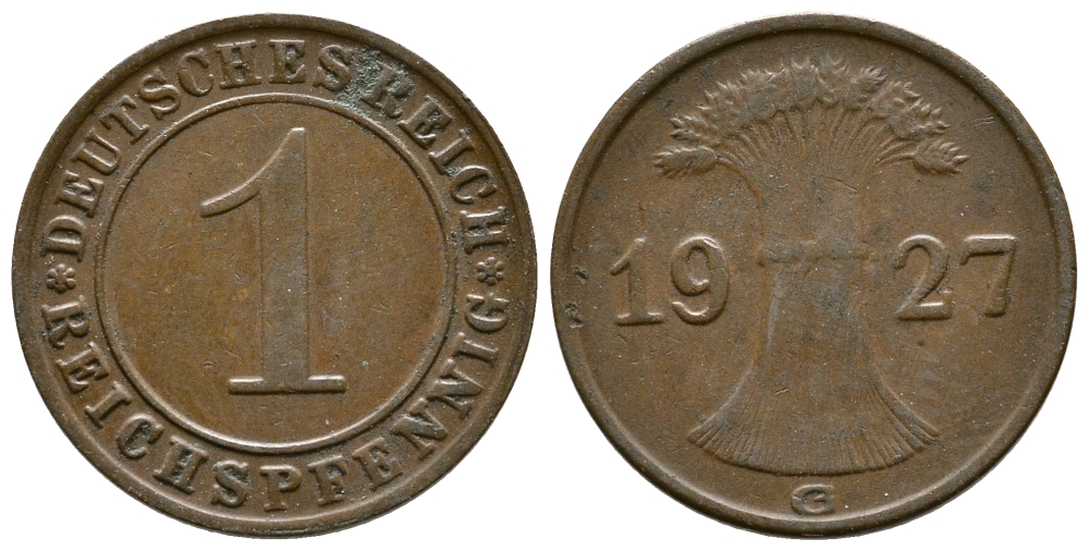 ГЕРМАНИЯ 1 РЕЙХСПФЕННИГ 1927 G KM 37, J. 313 бронза 4380-1143
