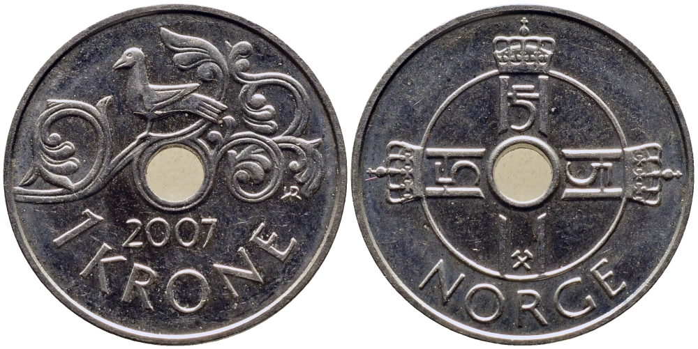 НОРВЕГИЯ 1 КРОНА 2007 KM 462 медно-никель 51-2916
