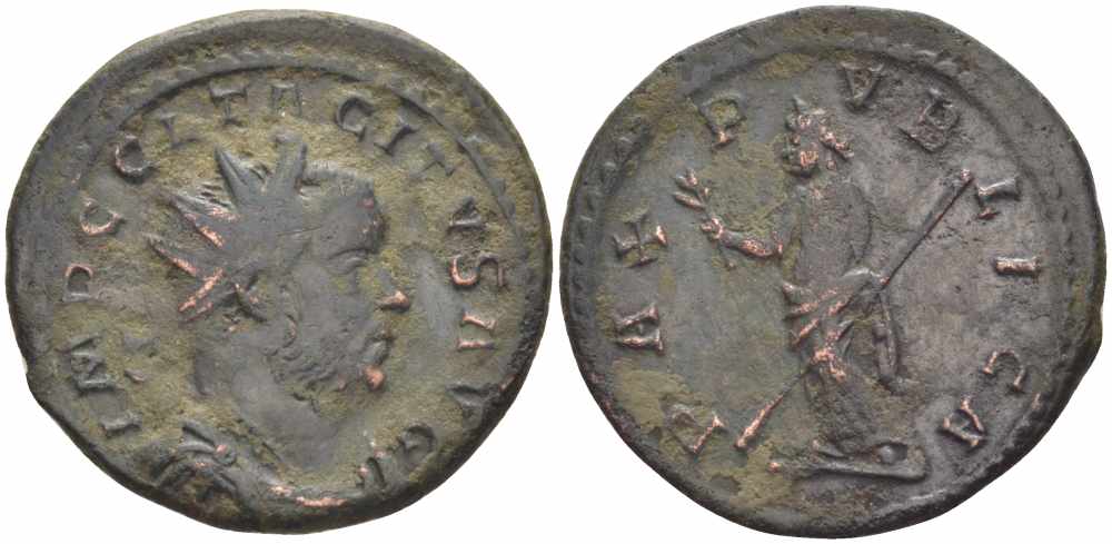 Римская Империя аврелианиан 275 Тацит PAX PVBLICA Лугдун Good Very fine RIC 45 бронза 1073-17-26