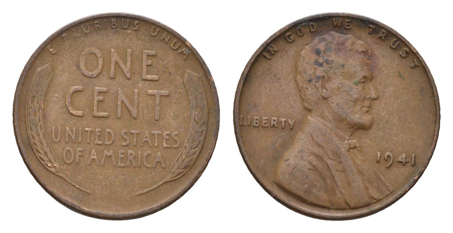США 1 цент 1941 Авраам Линкольн KM 132 бронза 4674-454