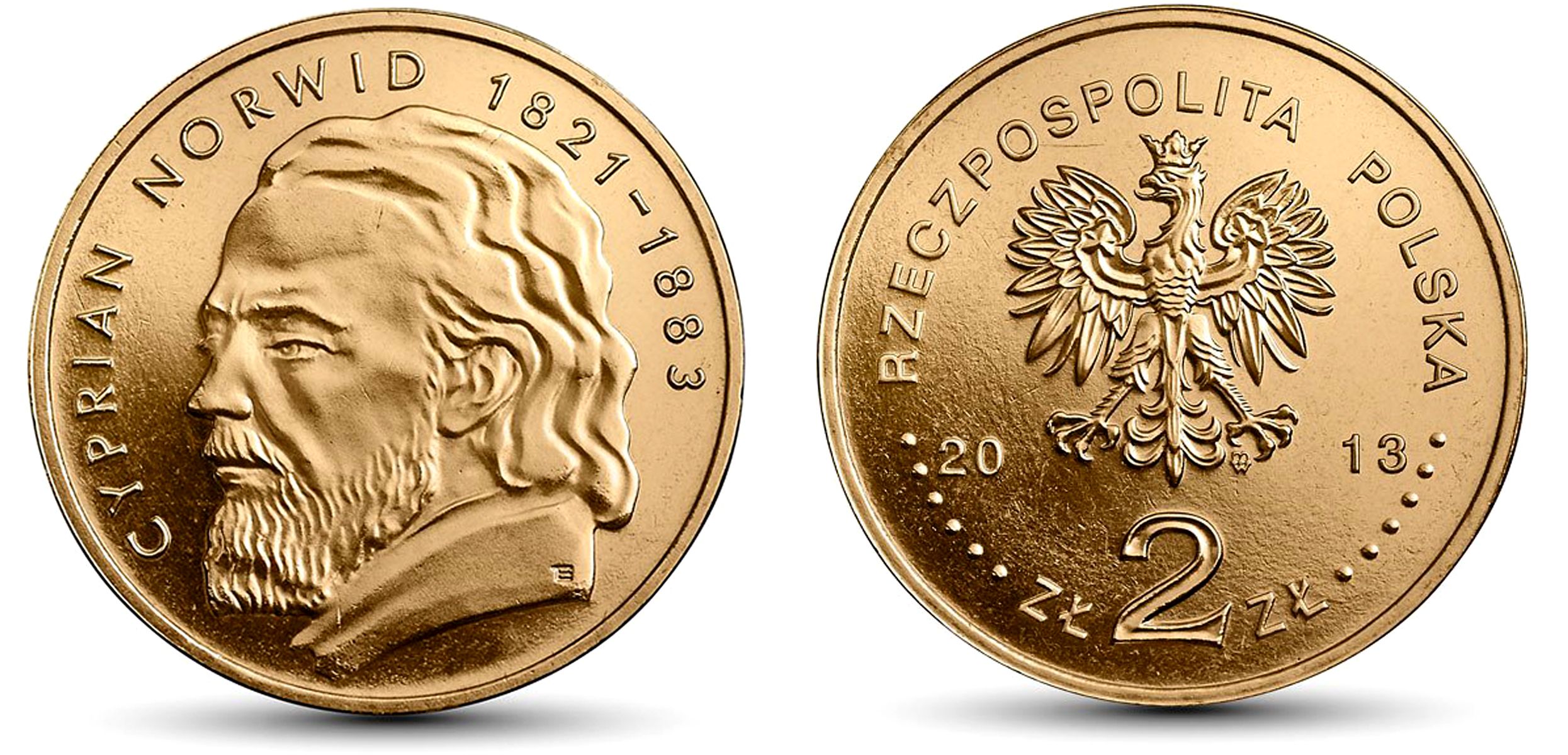 Польша 2 злотых 2013 MW, Циприан Камиль Норвид KM 856 нордик UNC 4676-945