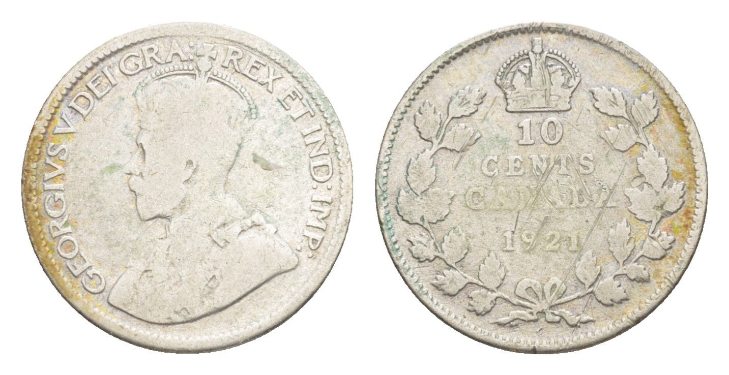 Канада 10 центов 1921 Георг V (1910-1936) KM 23a серебро 4639-533