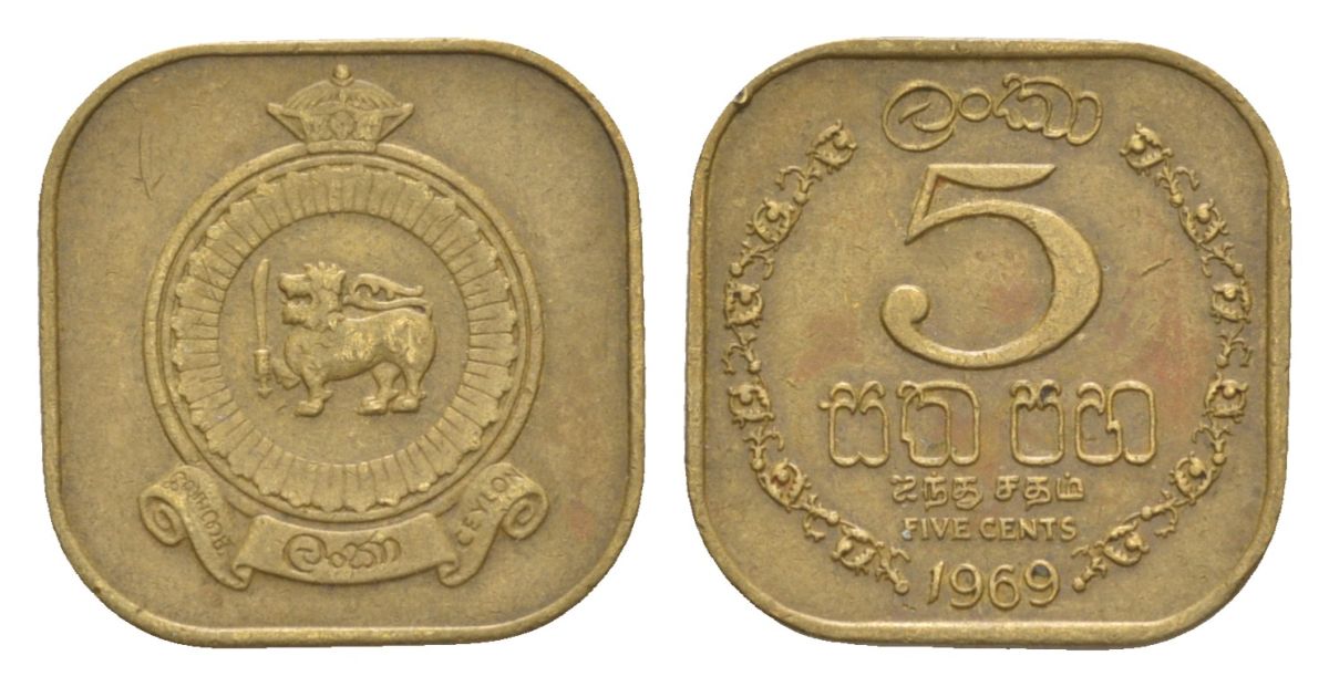 Цейлон 5 центов 1969 KM 129 никель латунь 4632-625