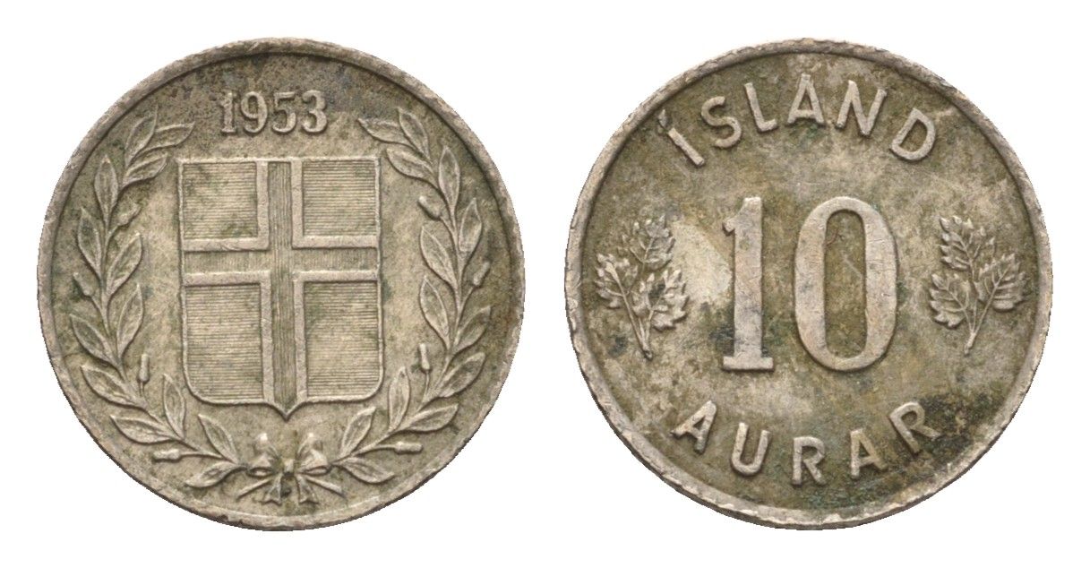 Исландия 10 эйре 1953 KM 10 медно-никель 4690-653