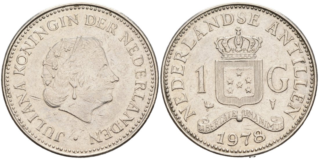 Нидерландские Антилы 1 гульден 1971 Юлиана (1948-1980) KM 12 никель 88-1044