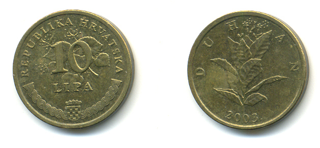 Хорватия 10 лип 2003 табак обыкновенный, легенда на хорватском KM 6 сталь плакированная латунью 3999-912