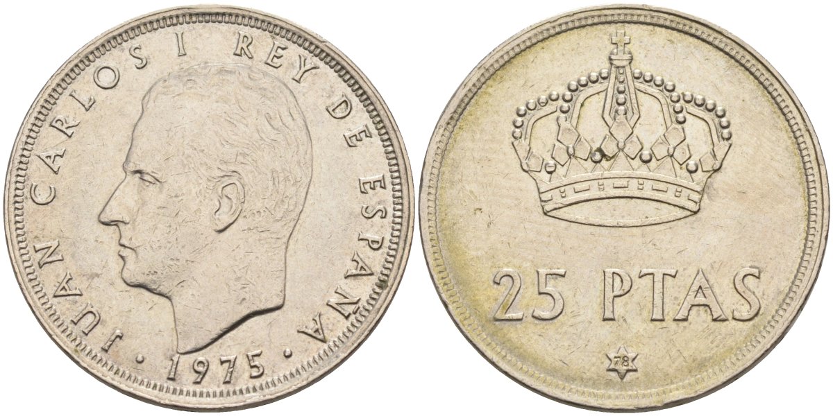 Испания 25 песет 1975 (78) Хуан Карлос I (1975-2014) KM 808 медно-никель 4591-1027