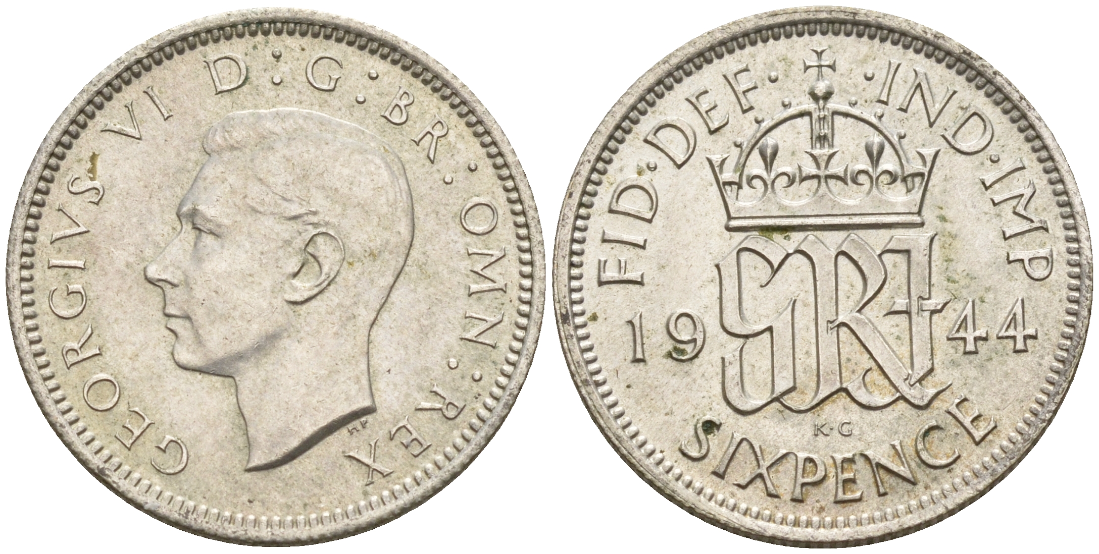 Великобритания 6 пенсов 1944 Георг VI (1936-1952) KM 852, Spink 4084 серебро    4602-628