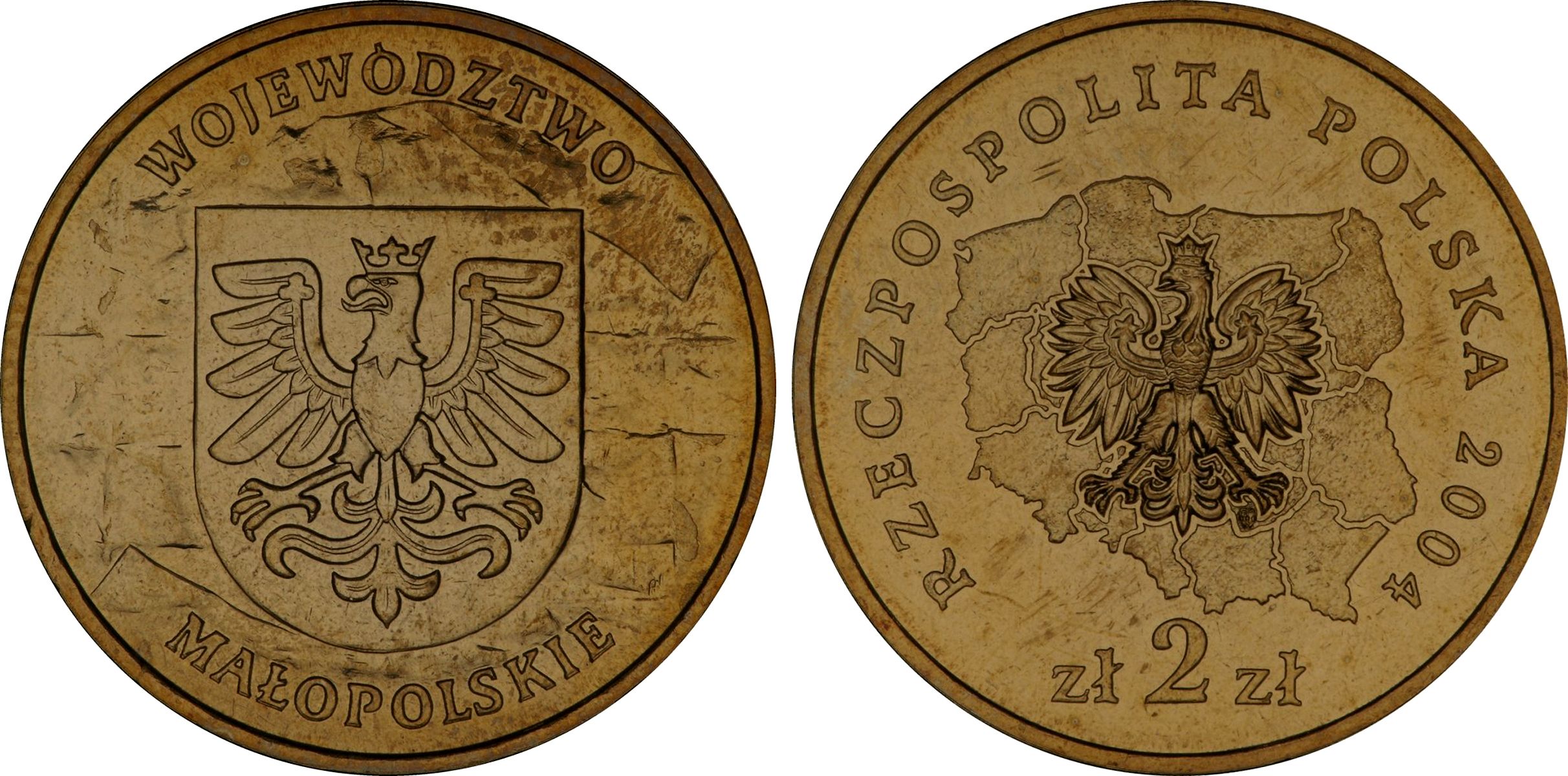 Польша 2 злотых 2004 MW, серия польские воеводства, Малопольское воеводство KM 488 нордик UNC 4676-135