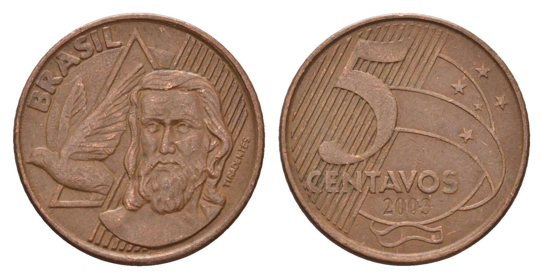 Бразилия 5 сентаво 2003 KM 648 сталь плакированная медью 4686-621