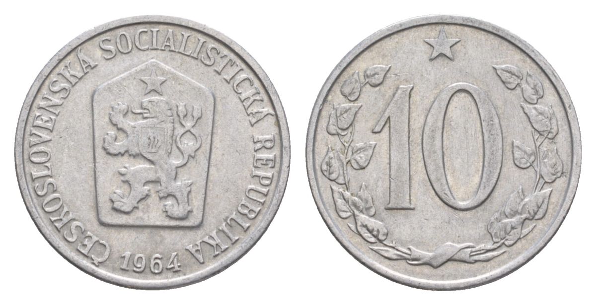 Чехословакия 10 геллеров 1964 KM 49.1 алюминий 4633-646