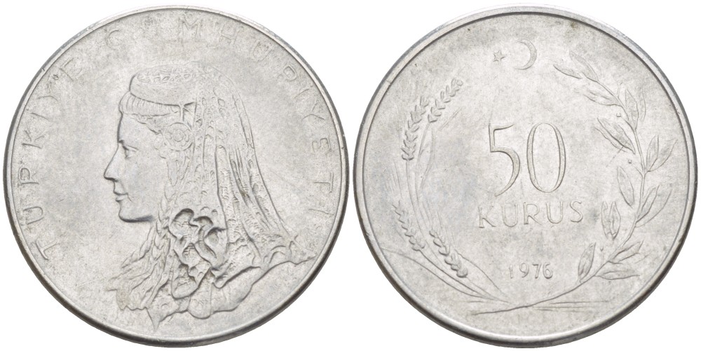 Турция 50 курушей 1976 Анатолийская невеста KM 899 нержавеющая сталь 212-1044