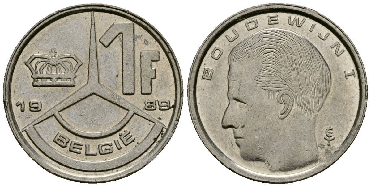 Бельгия 1 франк 1989 Belgie KM 171 сталь плакированная никелем 4173-1028