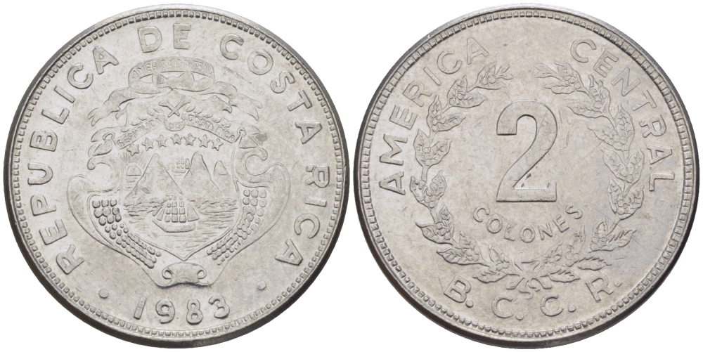 КОСТА-РИКА 2 КОЛОНА 1983 сс, БОЛЬШОЙ ПАРУСНИК KM 211.1 нержавеющая сталь 67-1021