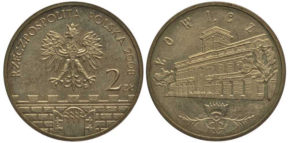 Польша 2 злотых 2008 серия города Польши, Лович KM 630 латунь 114-414