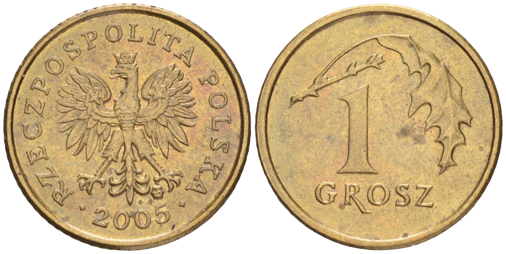 Польша 1 грош 2005 MW KM 276, Parchimowicz 701n латунь 4516-826