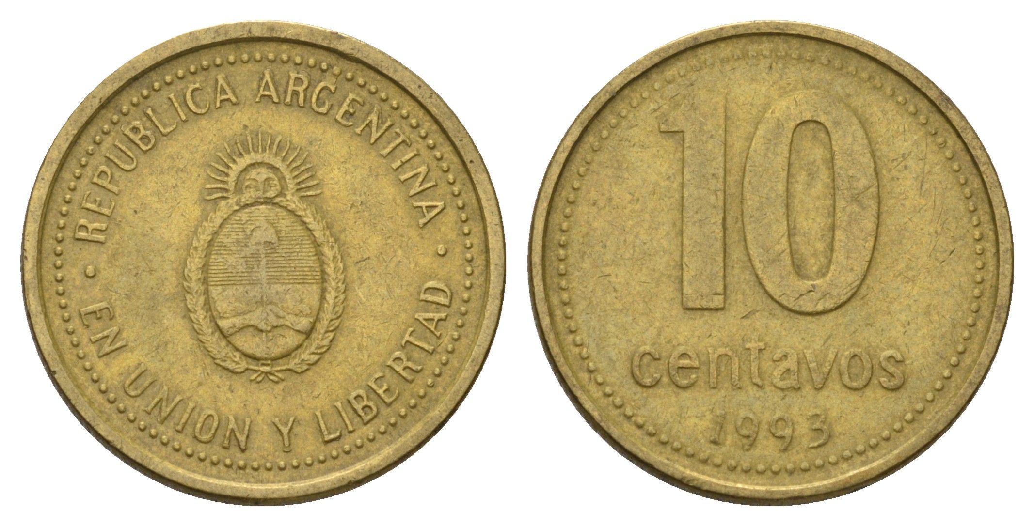 Аргентина 10 сентаво 1993 KM 107 алюминиевая бронза 4532-1026