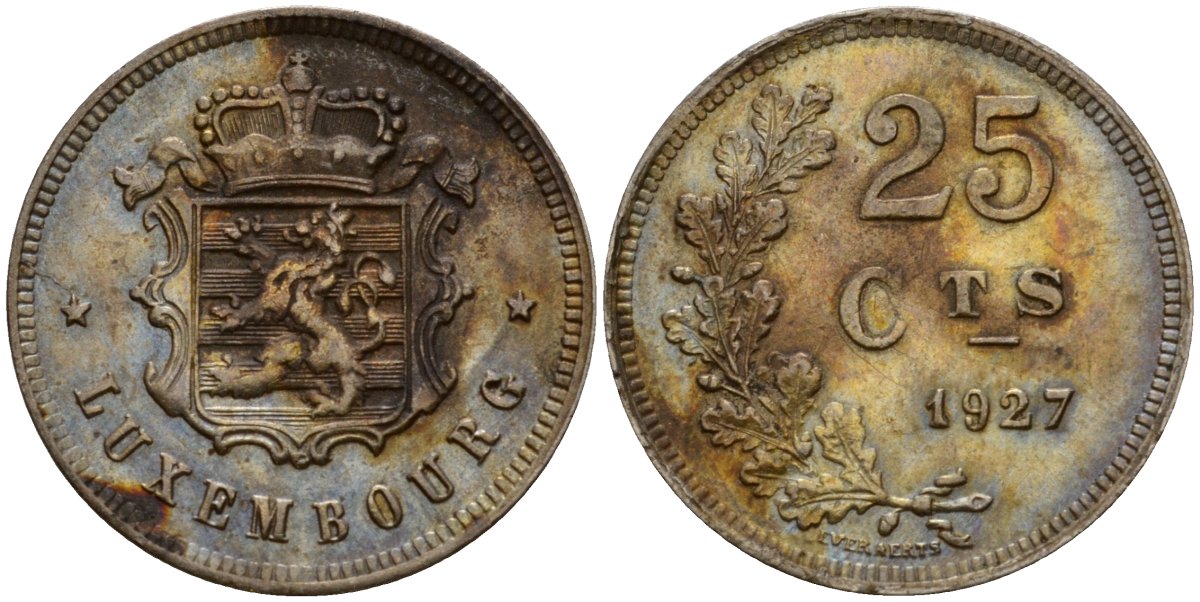 Люксембург 25 сантимов 1927 Шарлотта (1918-1964) KM 37 медно-никель 4577-711