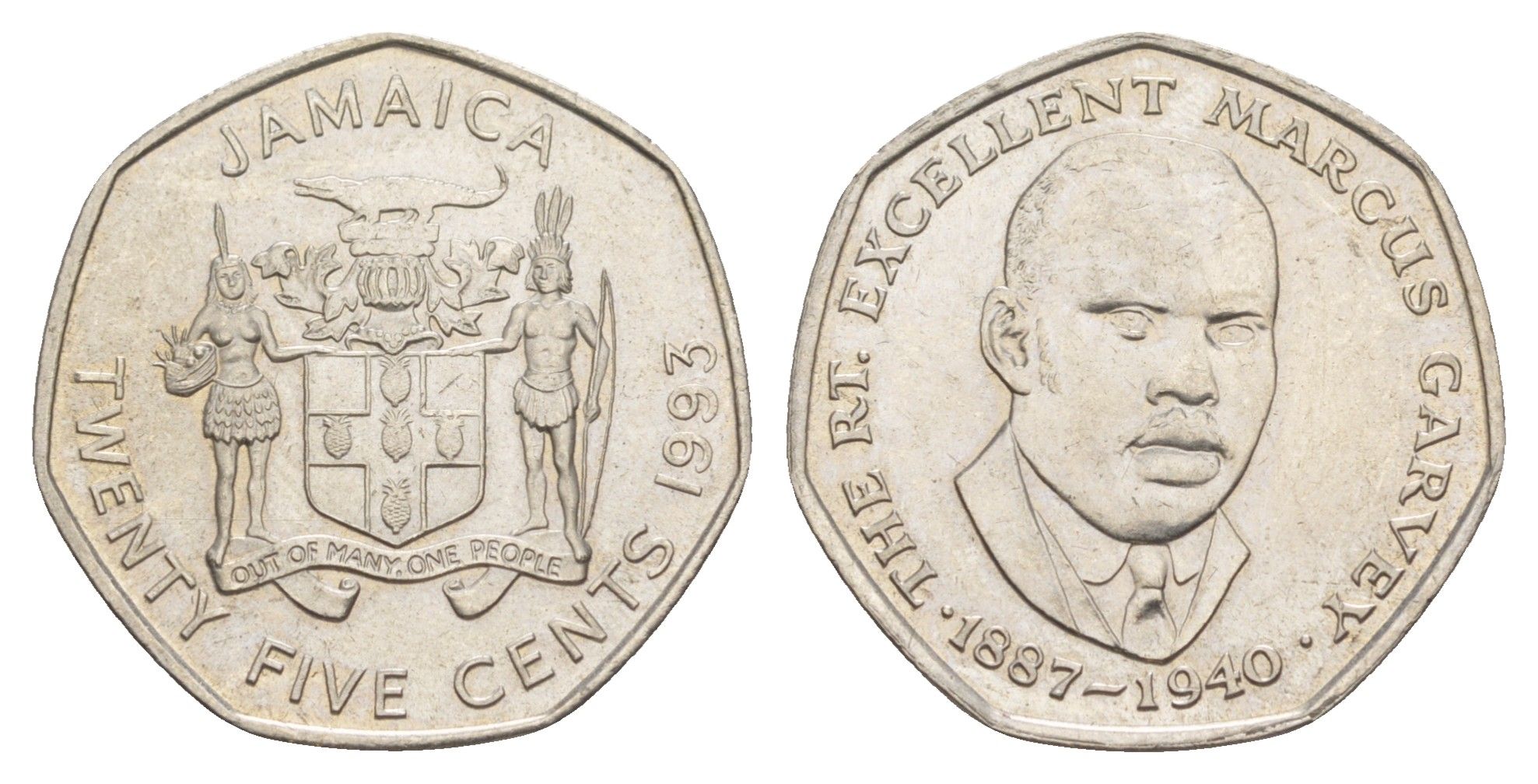 Ямайка 25 центов 1993 KM 147 сталь плакированная никелем UNC 4641-822