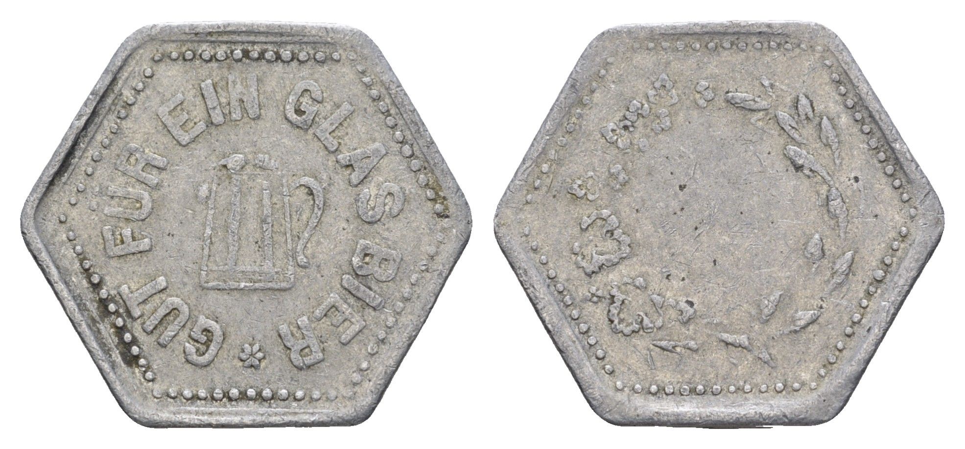 Германия жетон в 1 "стакан пива" ND размер 22x25 мм, вес 1,1 гр алюминий 4548-233