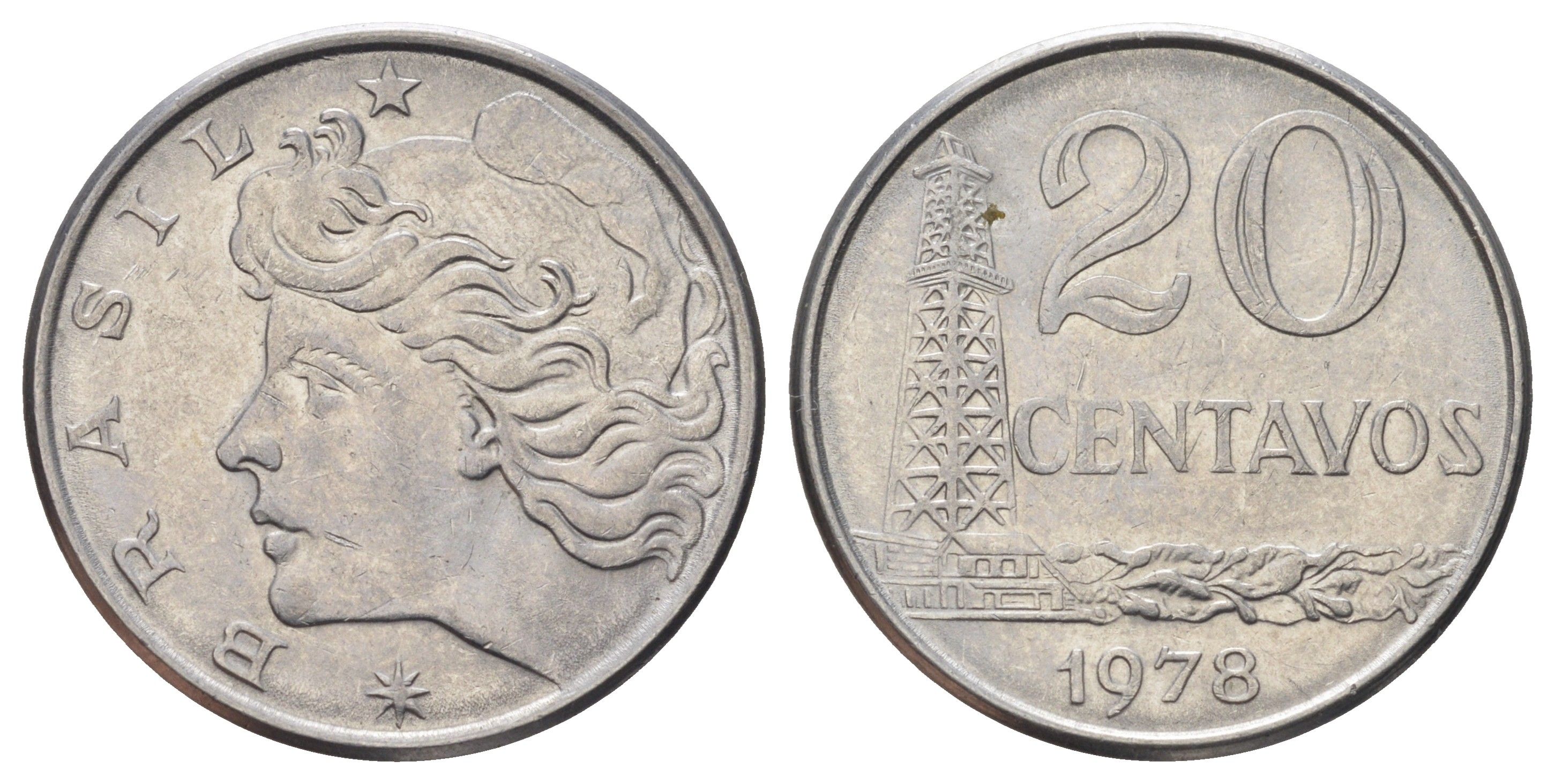 Бразилия 20 сентаво 1978 KM 579.1a нержавеющая сталь UNC 1978-542